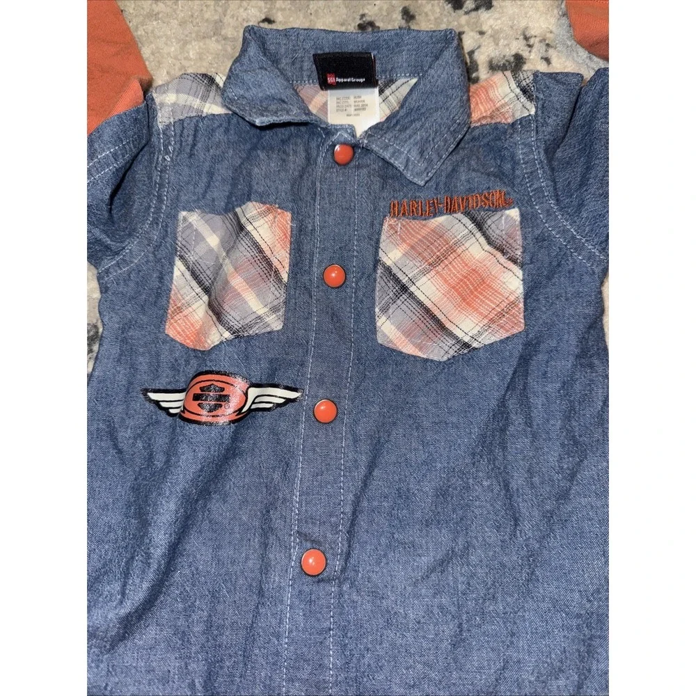 Harley Davidson Romper One Piece Boys 6-9 Months 6M/9M Blur Chambray Coverall